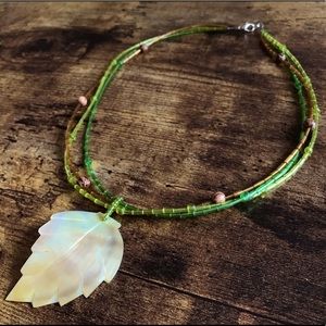 Handmade Mother Of Pearl pendant, earthy beaded necklace.